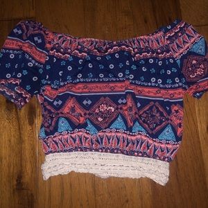 off shoulder top. slightly cropped
